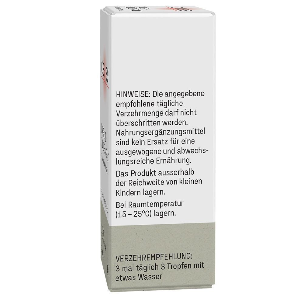 Seitenansicht der CERES Weidenröschen Verpackung mit Hinweisen zur Lagerung und Verzehrempfehlung.