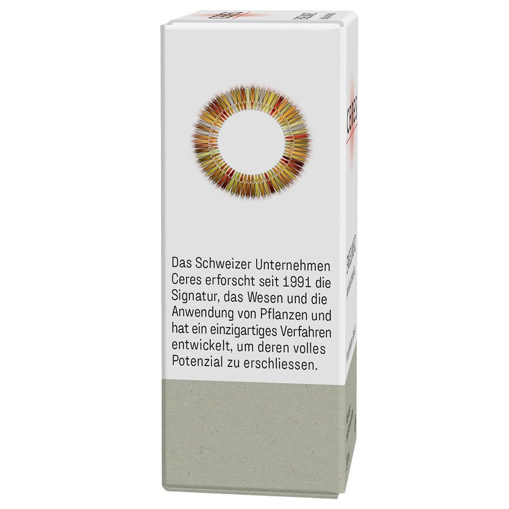 Seite der CERES Koriander Extrakt Tropfen Faltschachtel mit Informationen über das Unternehmen.