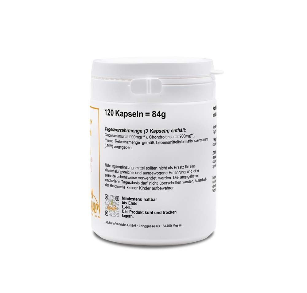 Rückseite eines weißen Behälters mit 120 Kapseln und Produktinformationen.
