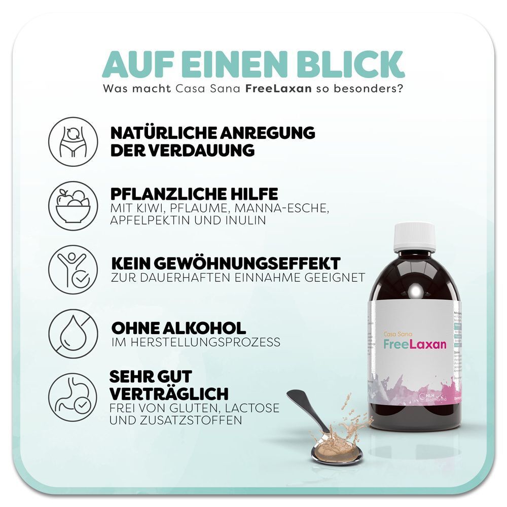 Casa Sana FreeLaxan: Pflanzliche Hilfe bei Verstopfung, ohne Alkohol, gut verträglich.