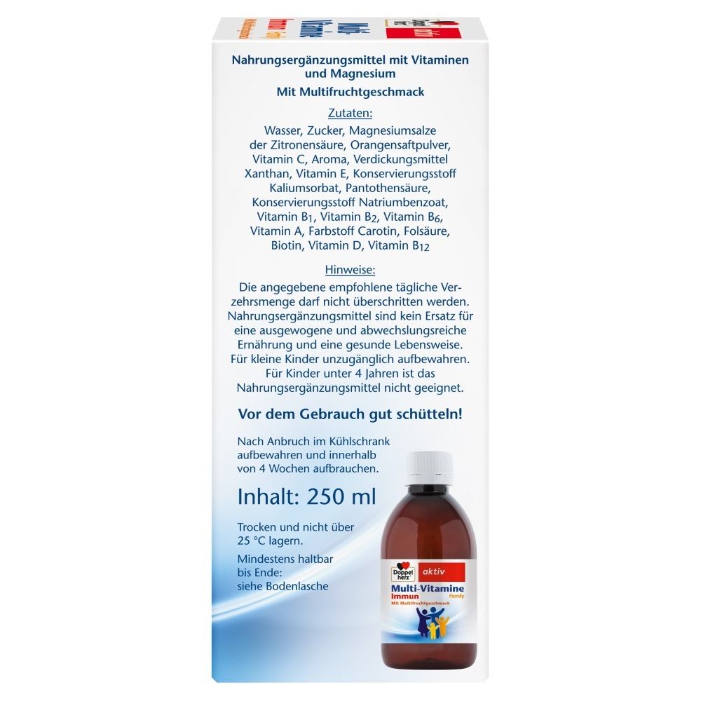 Seitenansicht der Packung mit Hinweisen zu Vitaminen, Magnesium und Klimaneutral-Zertifizierung.