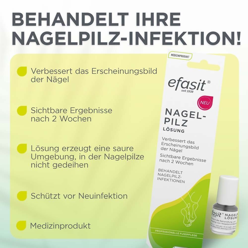 efasit Nagelpilz Lösung: Verbessert Nägel, sichtbare Ergebnisse, saure Umgebung, schützt vor Neuinfektion.