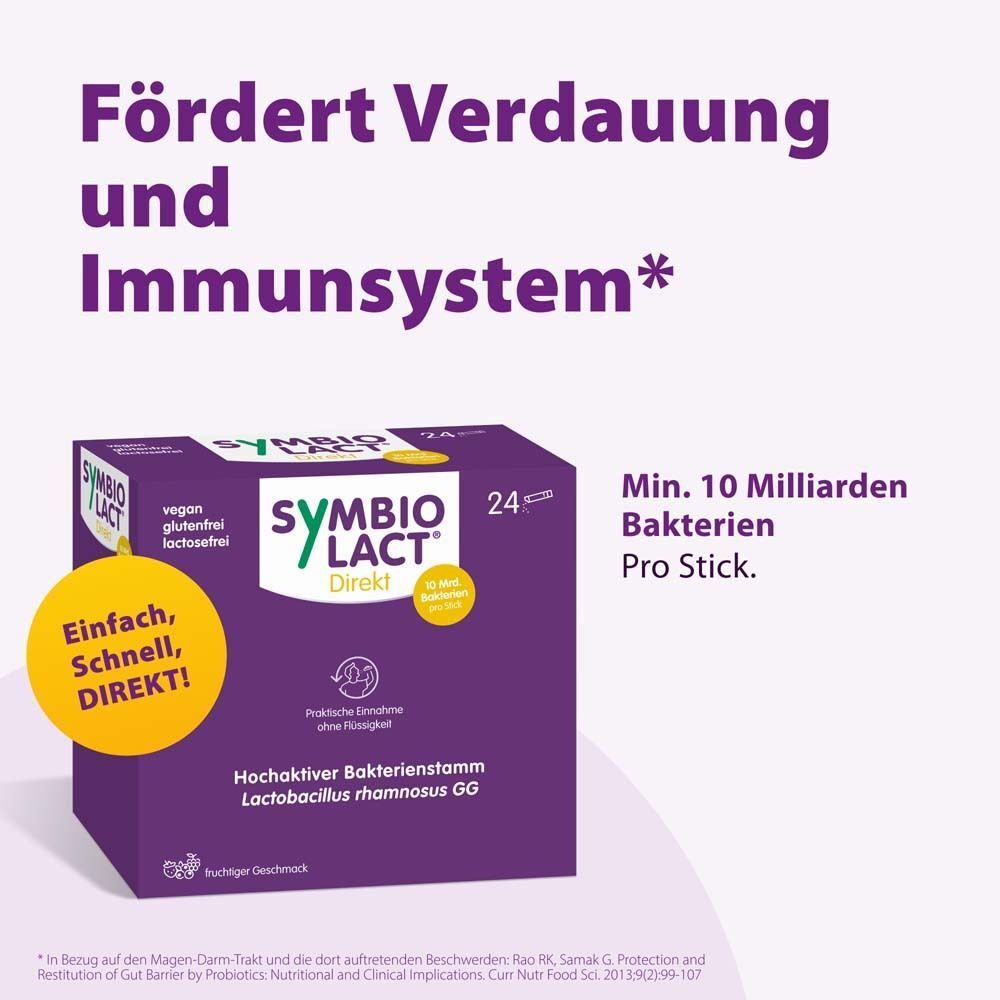 SymbioLact Direkt Packung. Fördert Verdauung und Immunsystem. 10 Mrd. Bakterien pro Stick.