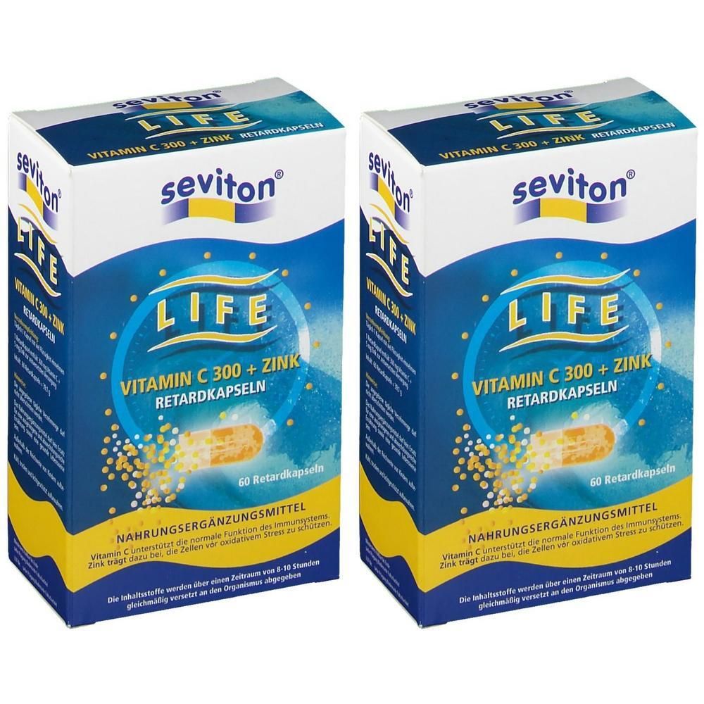 Zwei Schachteln SevitoN LIFE Vitamin C 300 + Zink Retardkapseln, je 60 Kapseln.