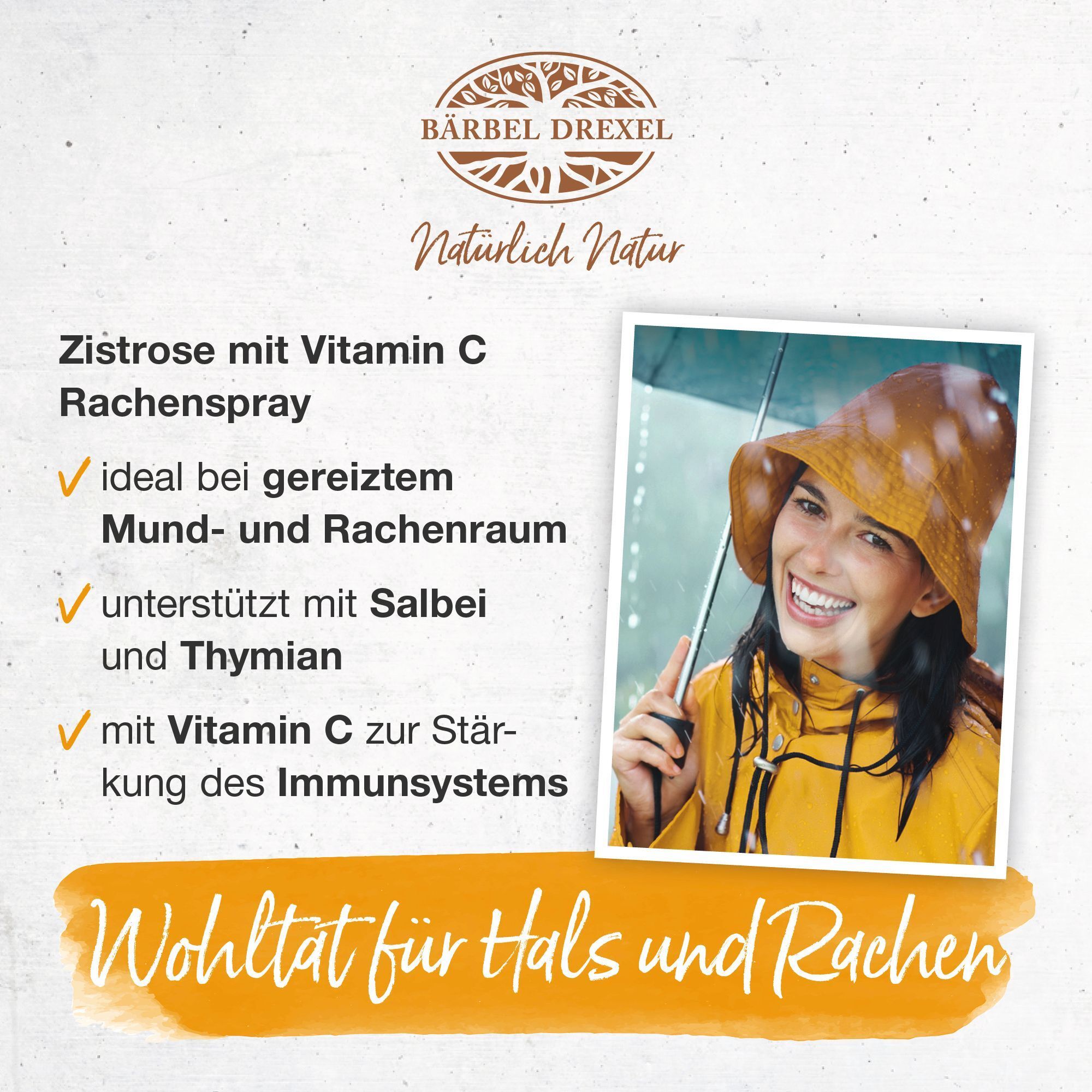 Bärbel Drexel Zistrose mit Vitamin C Rachenspray mit Text und Bild.