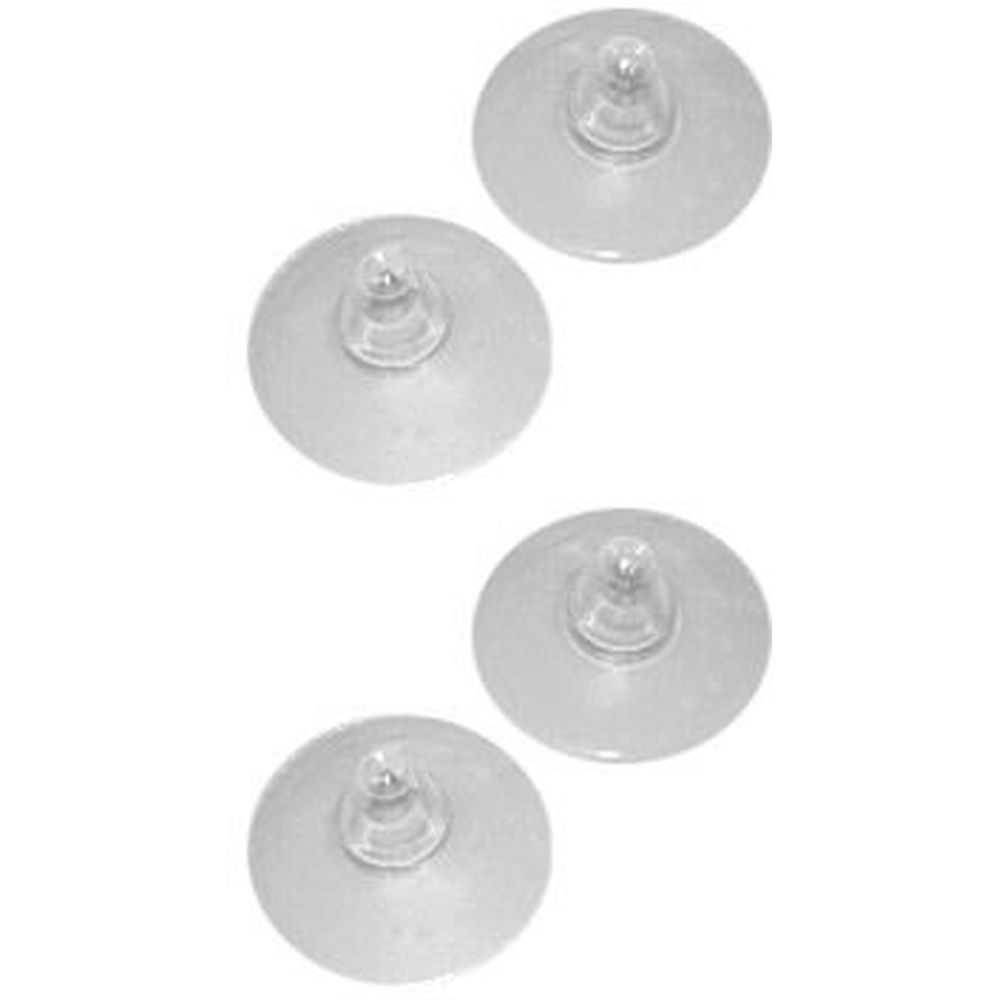 Vier transparente Brusthütchen aus Silikon. Jedes hat eine runde Basis und eine zentrale Spitze.