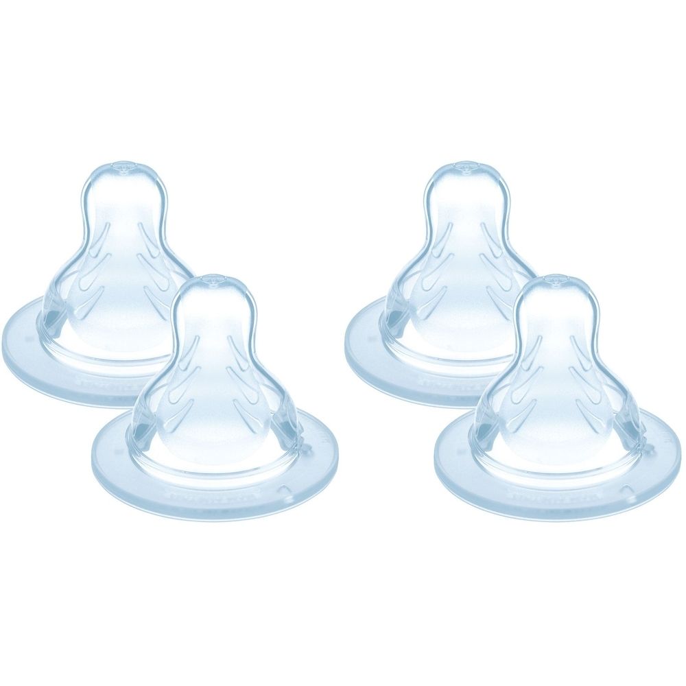 Vier blaue Silikonsauger. Jeder Sauger hat eine runde Basis und einen zylindrischen Aufsatz.