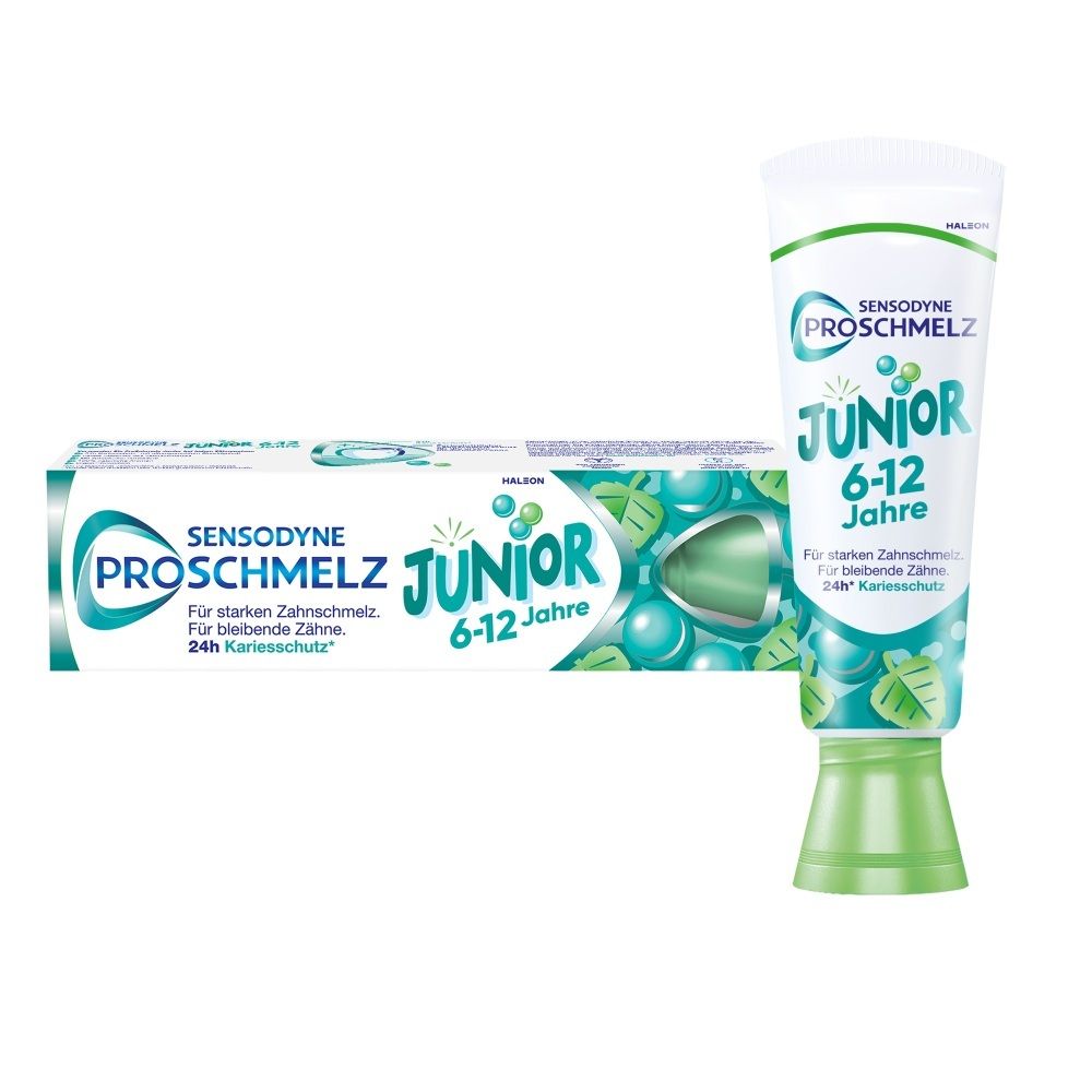 Sensodyne ProSchmelz Junior Zahnpasta für Kinder von 6-12 Jahren.