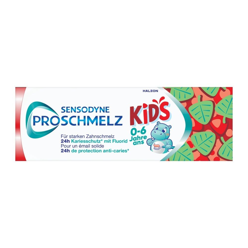 Sensodyne Proschmelz Kids Zahnpasta Tube mit Hippo-Motiv, 0-6 Jahre.