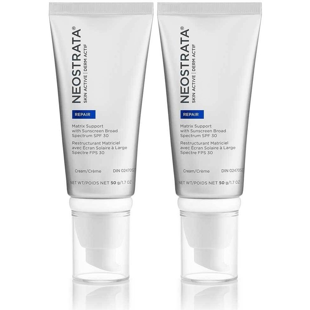 Zwei Tuben NeoStrata Skin Active Derm Actif. Aufschrift: Matrix Support SPF 30. Weiße Tuben mit Pumpverschluss.