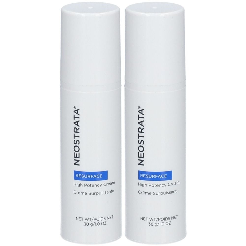 Zwei weiße Cremetuben mit blauer Schrift. Aufschrift: NEOSTRATA, RESURFACE High Potency Cream, 30 g/1.0 oz.