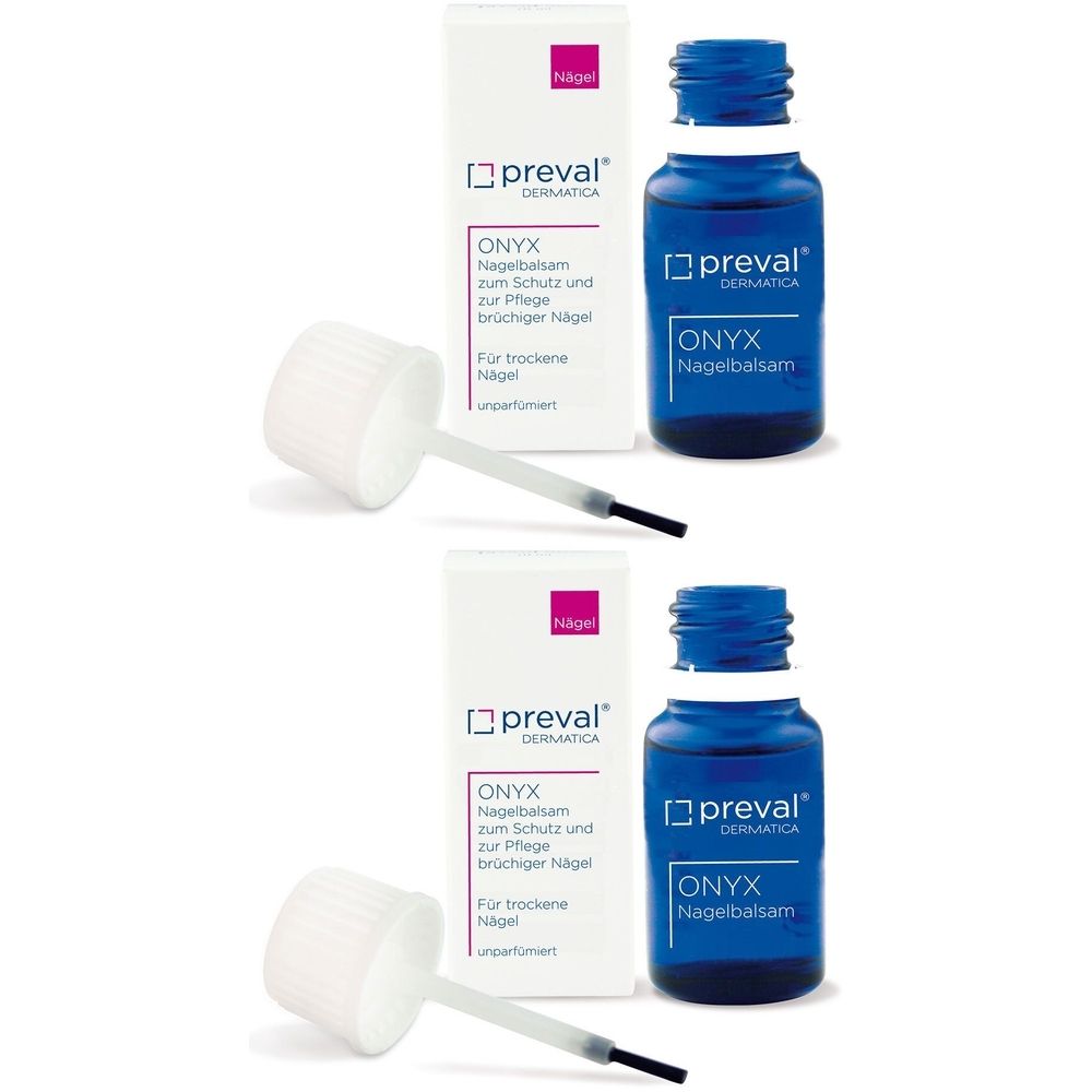 Zwei blaue Glasflaschen mit Schraubverschluss und Etikett. Daneben zwei weiße Schachteln und Applikatoren.