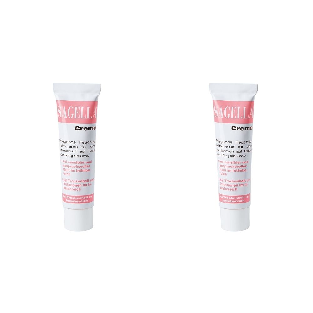 Zwei Tuben Creme mit weißem Hintergrund. Auf jeder Tube steht "SAGELLA Creme". Text in deutscher Sprache.
