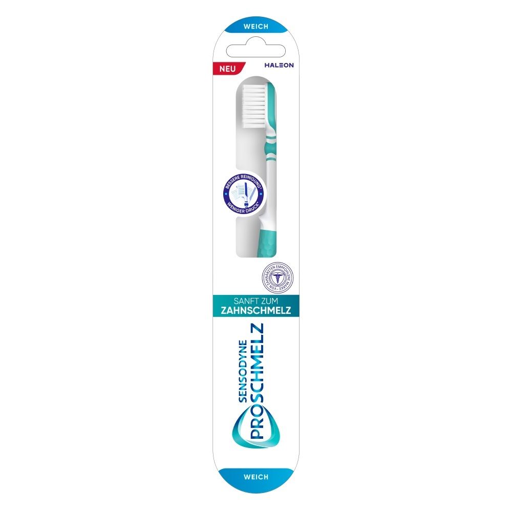 Sensodyne Pro-Schmelz Zahnbürste, weich, in Blisterverpackung.