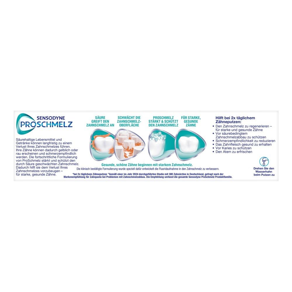 Sensodyne ProSchmelz Zahnpasta: Informationen zu Säureangriffen, Zahnschmelz und starker Zahngesundheit.
