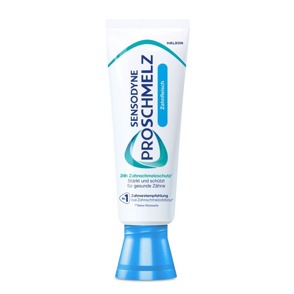 Sensodyne ProSchmelz Zahnpasta Tube mit 24h Zahnschmelzschutz für gesunde Zähne.