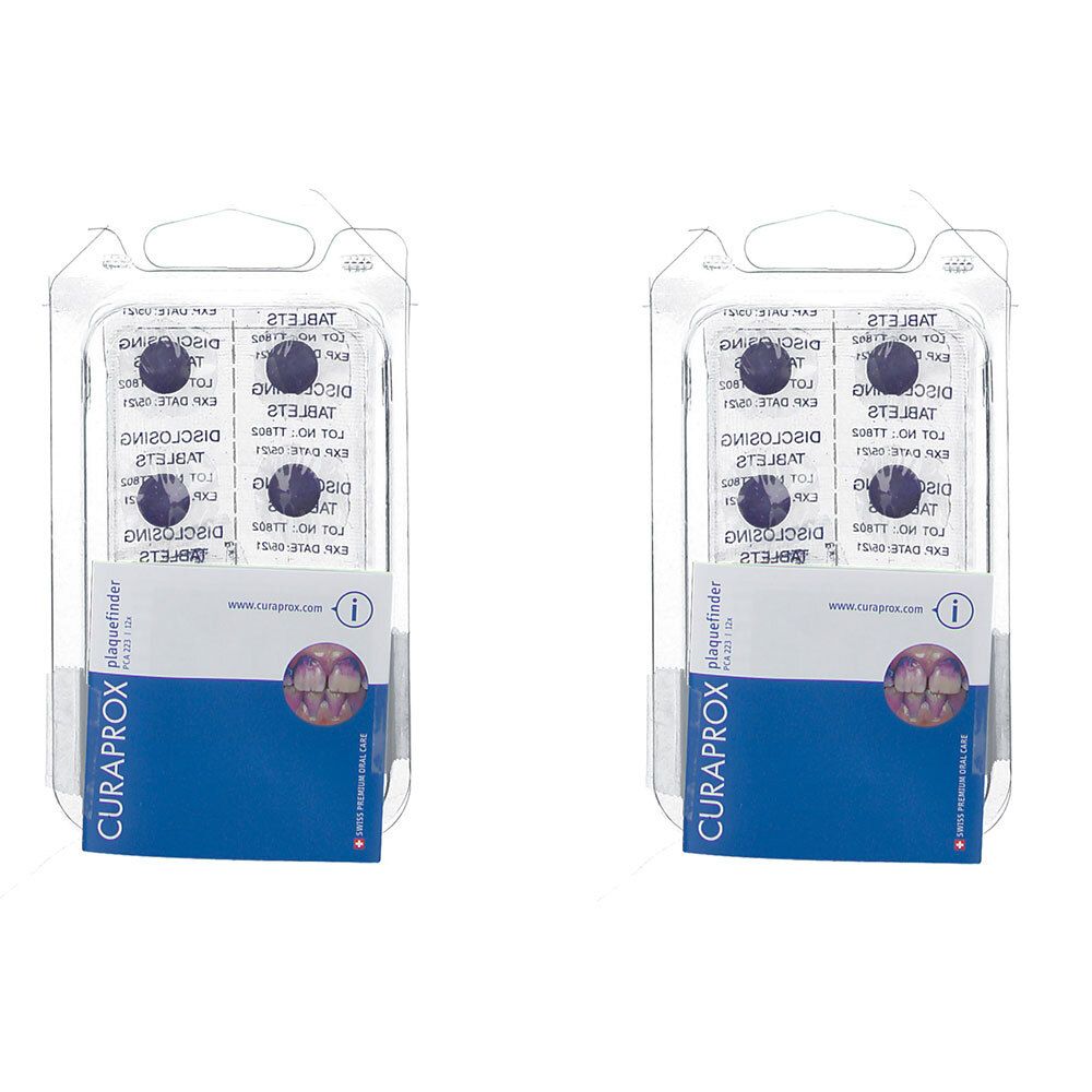 Zwei Blisterpackungen mit Tabletten. Jede Packung enthält Tabletten in einer transparenten Kunststoffverpackung mit blauer Beschriftung.