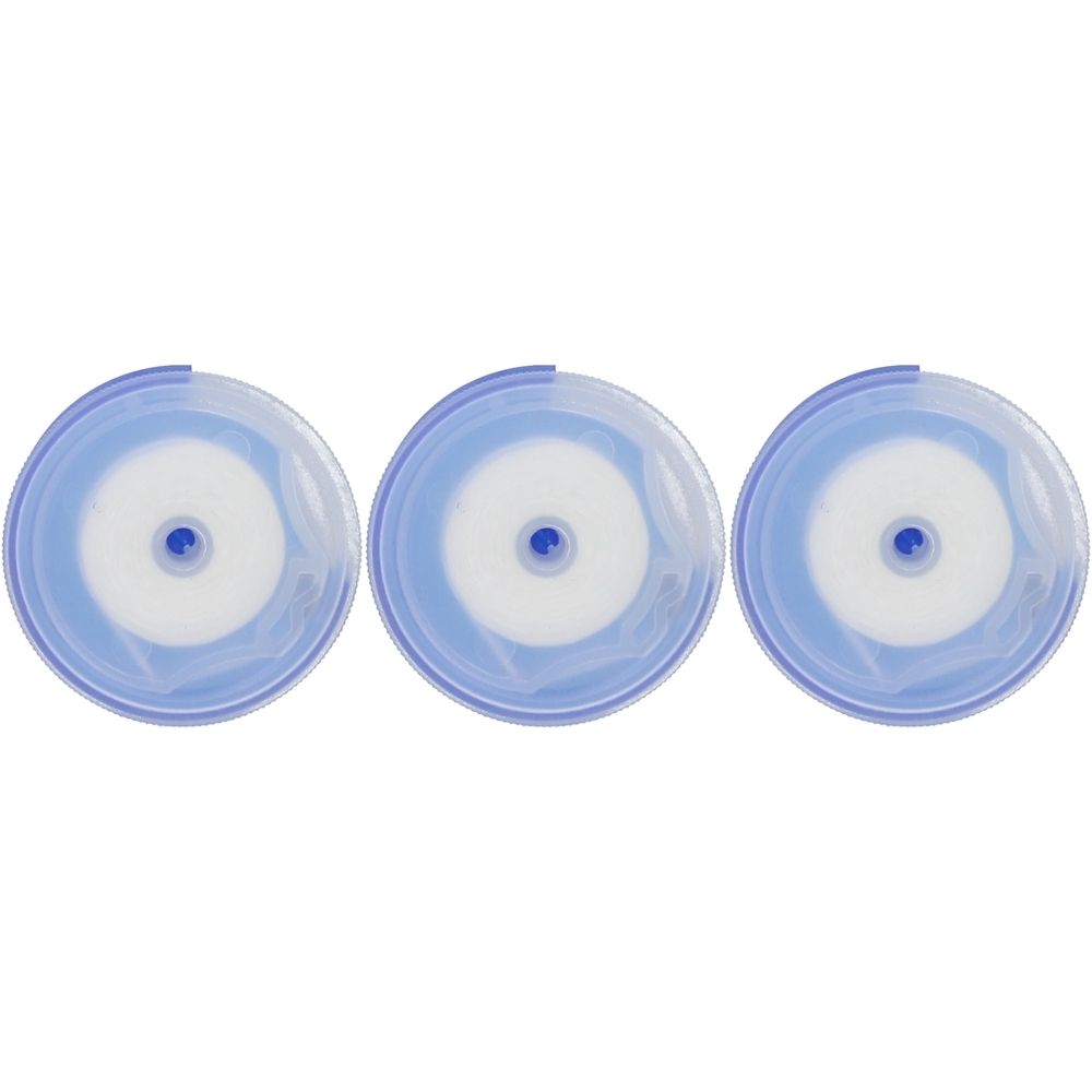 Drei runde, blaue Behälter mit weißem Inhalt. In der Mitte jedes Behälters befindet sich ein blauer Punkt.