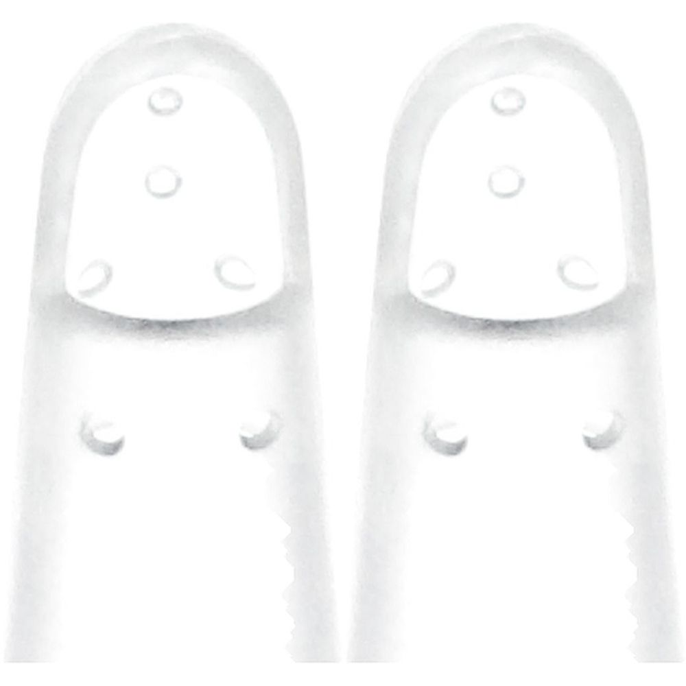 Zwei transparente, fingerförmige medizinische Geräte mit Löchern. Die Form ist abgerundet.