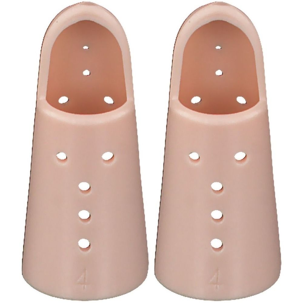 Zwei hautfarbene, konische Schienen mit Löchern. Unten steht die Zahl 4.