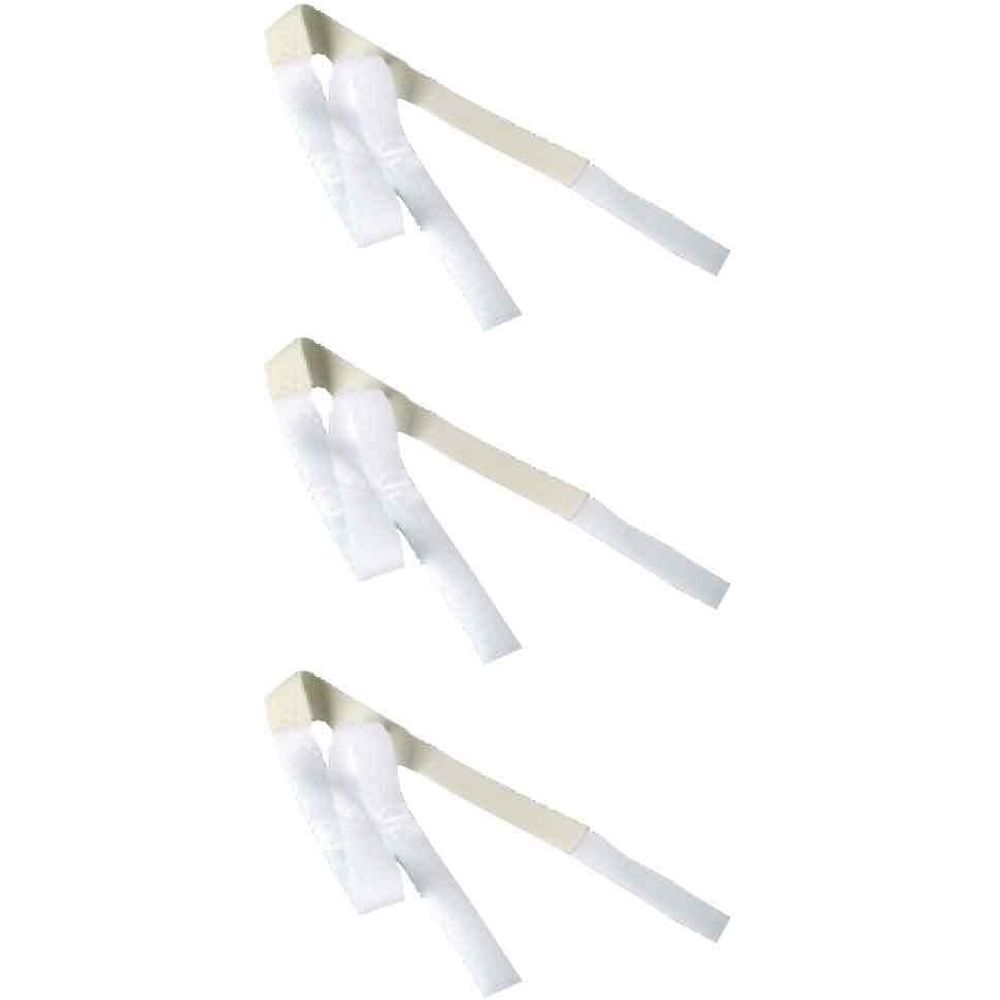 Drei Urinbeutelhalter mit Klettverschluss. Beige Halterung mit weißen Bändern. Klettverschluss zur Befestigung.