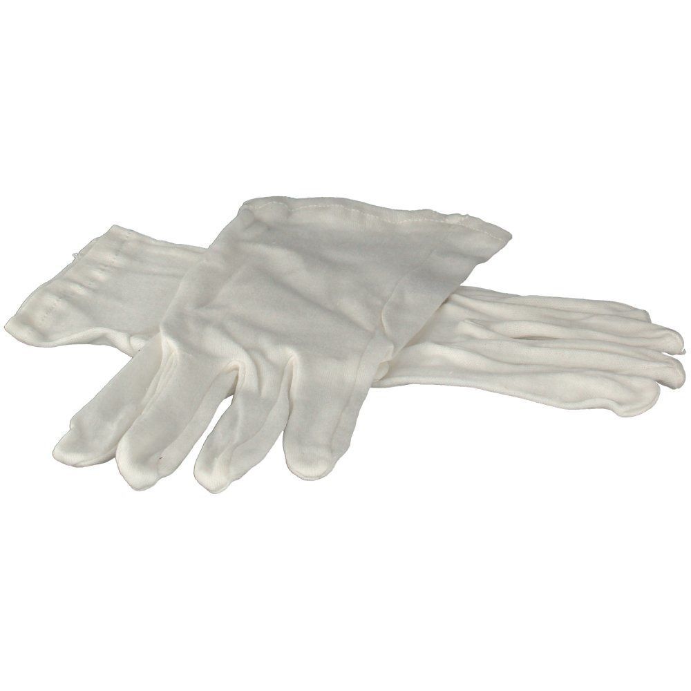 Zwei weiße Zwirnhandschuhe. Baumwollhandschuhe mit fünf Fingern. Größe 14.