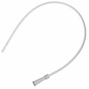 Transparenter Absaugkatheter, 52 cm lang, mit zwei seitlichen Augen und Konnektor.