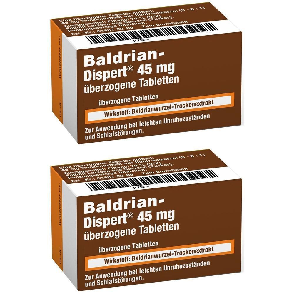Baldrian Dispert 45 mg überzogene Tabletten 2x 2x100 St Überzogene