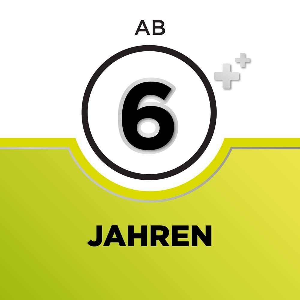 Grafik mit Text: Ab 6 Jahren. Symbol: Zahl 6 in einem Kreis. Hintergrund grün.