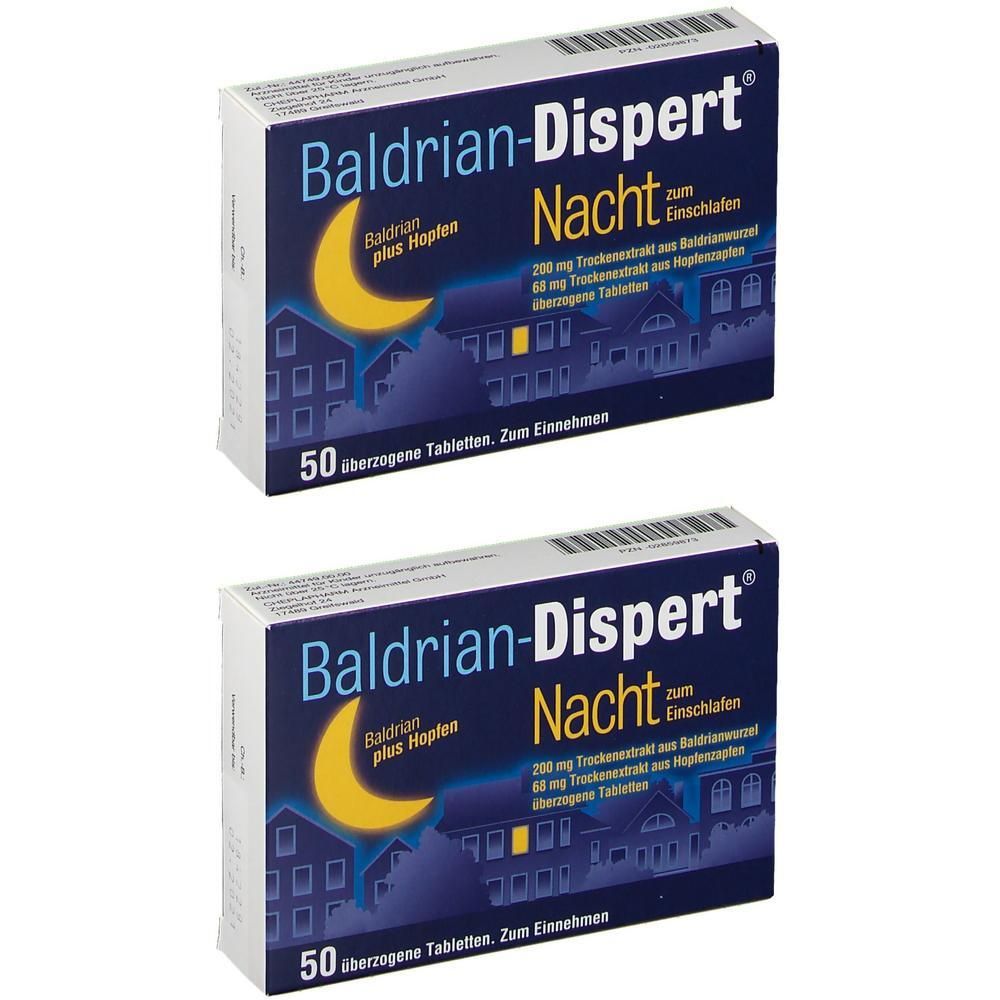 Baldrian Dispert Nacht zum Einschlafen üb.Tabl. 2x 2x50 St Überzogene Tabletten