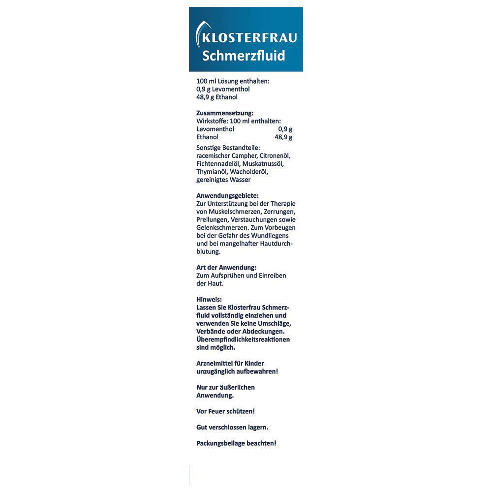 Packungsbeilage. Text: Zusammensetzung, Wirkstoffe, sonstige Bestandteile, Anwendungsgebiete, Art der Anwendung, Hinweise.