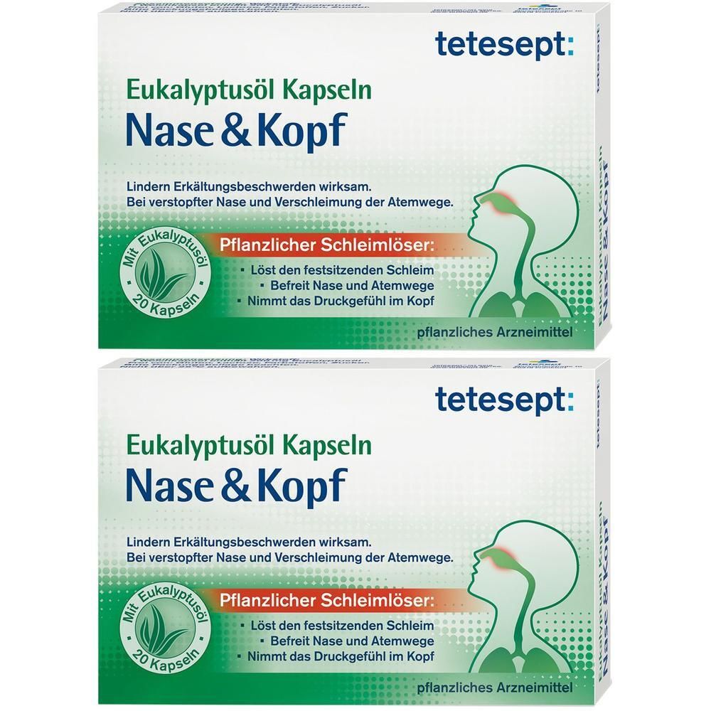 Tetesept Eukalyptusöl Kapseln Nase & Kopf 2x 2x20 St Weichkapseln