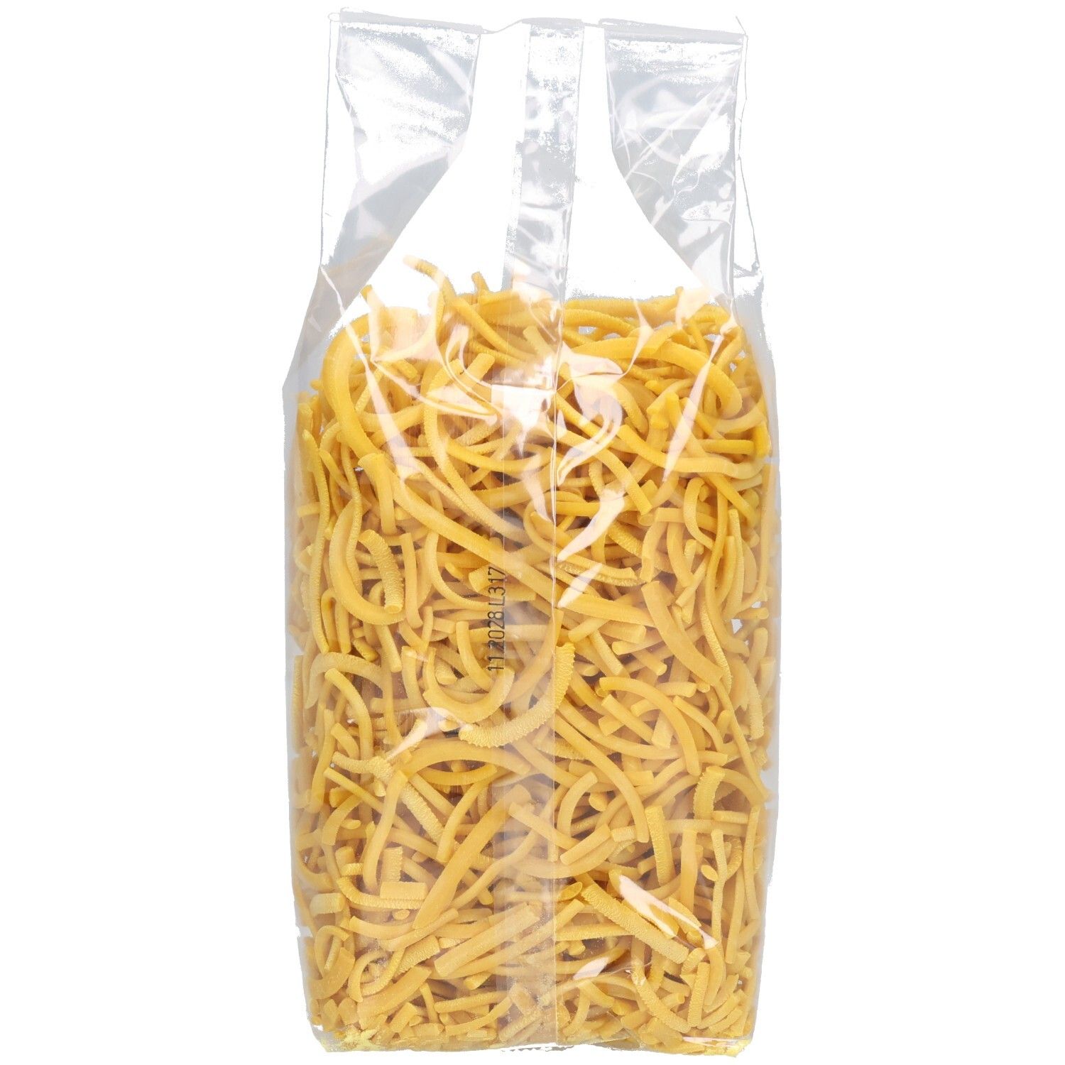 Klarsichtverpackung mit Spätzle. Inhalt sichtbar. Keine weiteren Details.