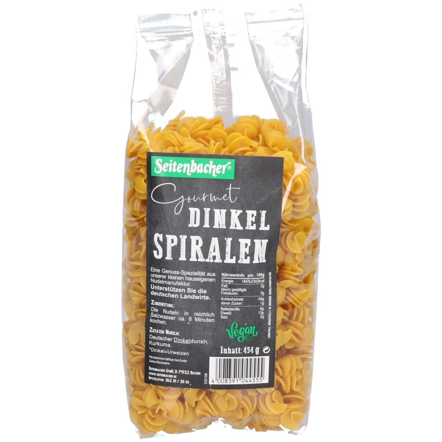 Seitenbacher Dinkel Naturkost Nudeln, Spiralen 454 g Sonstige