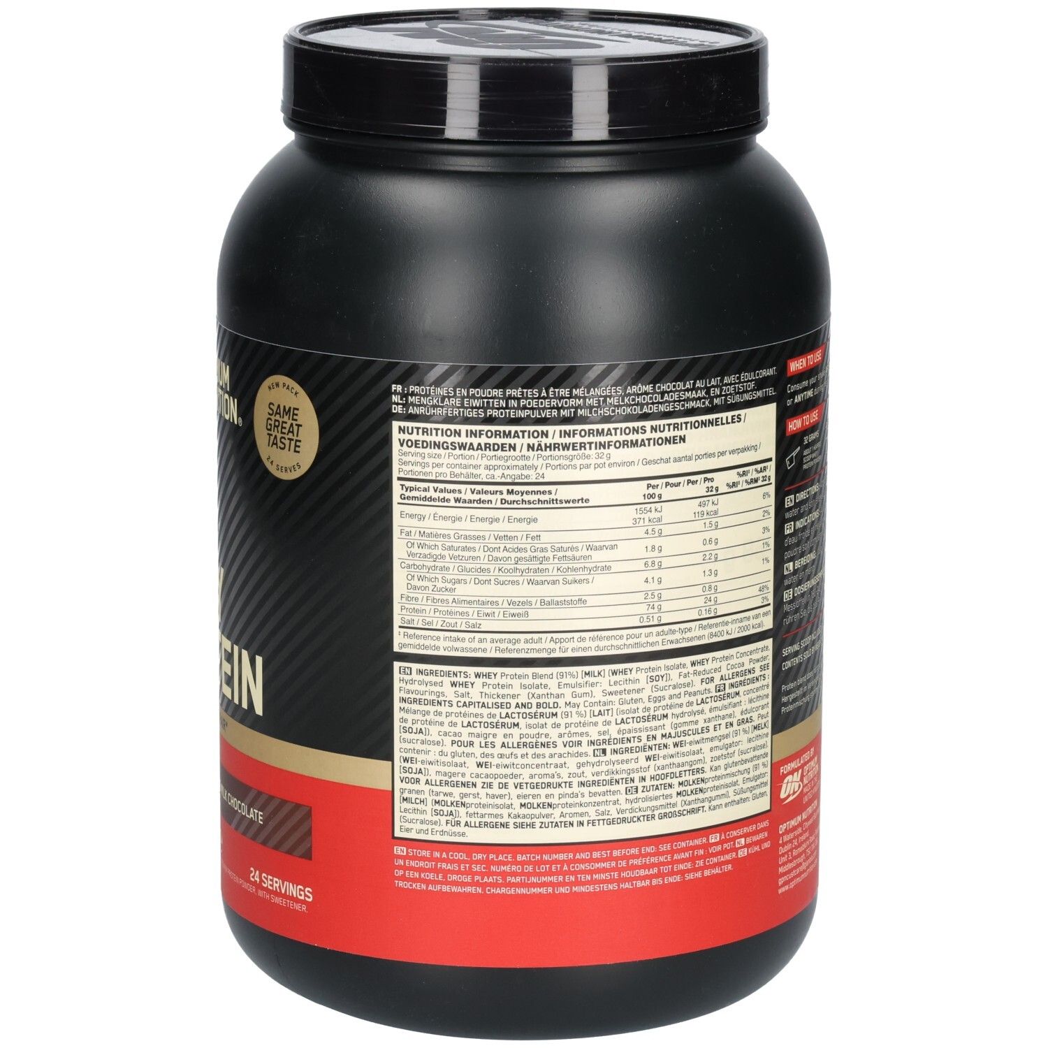 Rückseite der schwarzen Dose. Text mit Nährwertinformationen und Inhaltsstoffen.