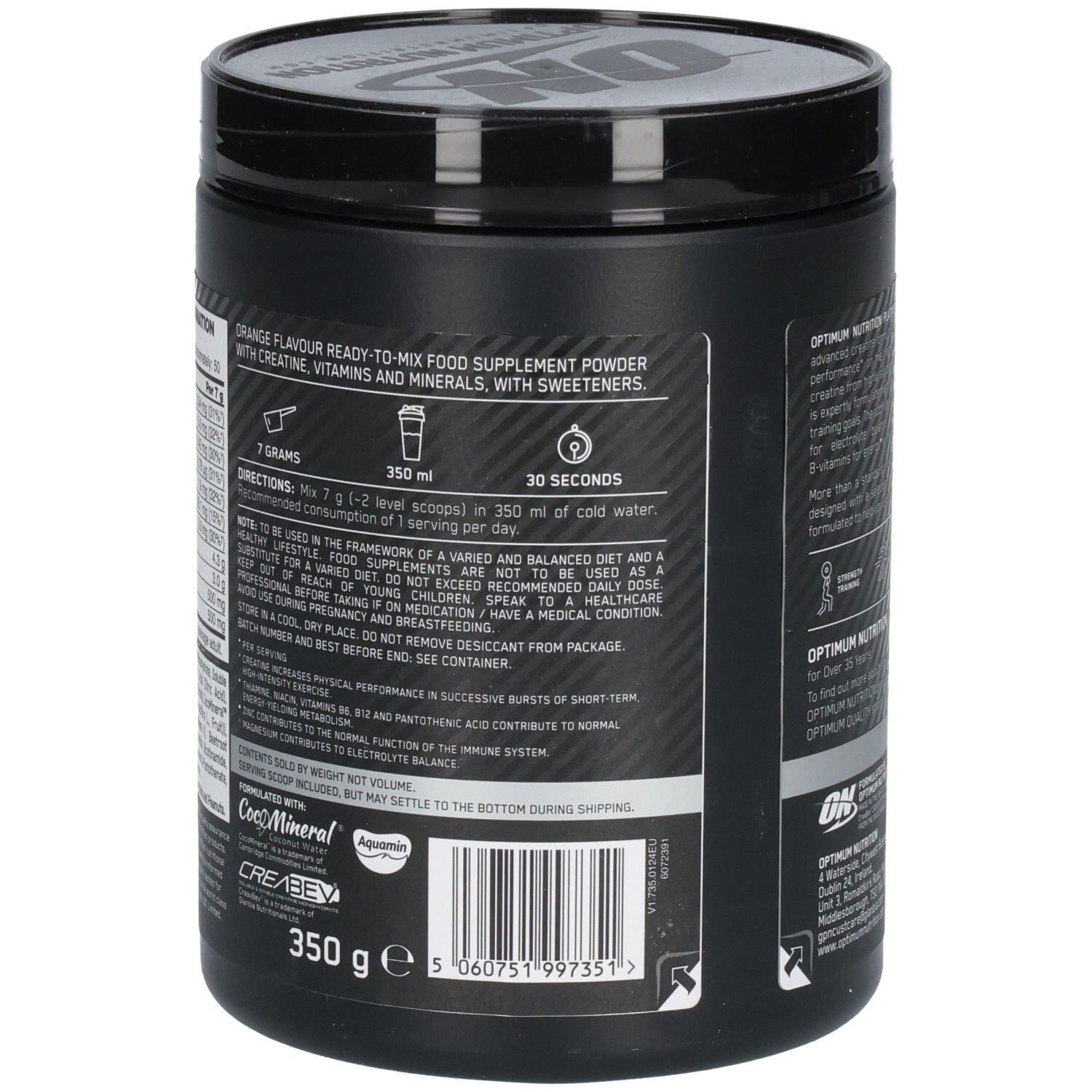 Rückseite der schwarzen Dose. Textinformationen, darunter Zubereitungshinweise und Inhaltsstoffe.