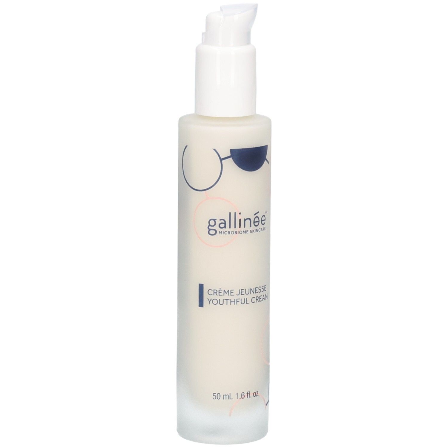 Creme-Flasche und Verpackung. Aufschrift: gallinée, Crème Jeunesse Youthful Cream. 50 ml.