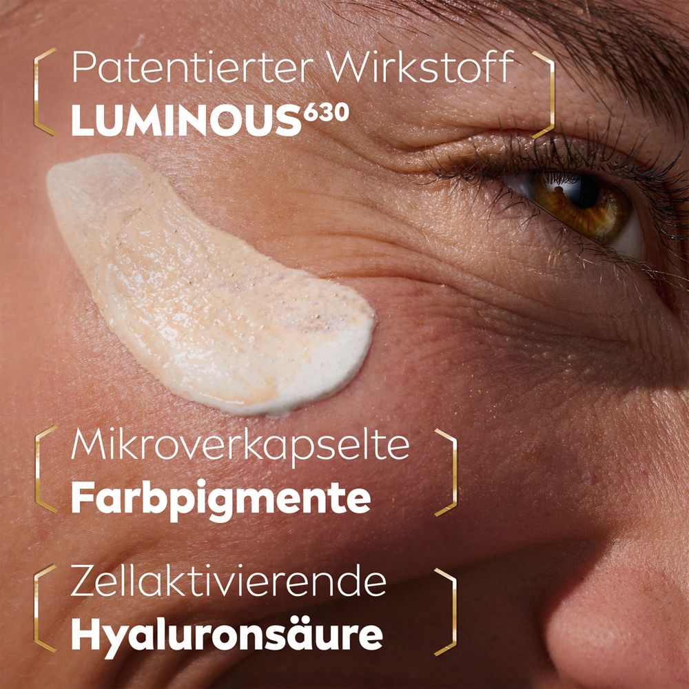 NIVEA Luminous 630 CC Fluid LSF30 Hell: Patentierter Wirkstoff, Mikroverkapselte Farbpigmente, Hyaluronsäure.