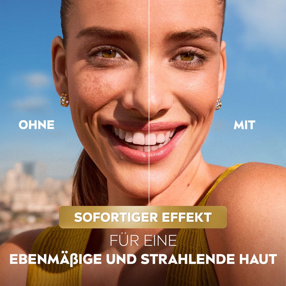 Vorher-Nachher-Vergleich: NIVEA Luminous 630 CC Fluid LSF30 Hell für ebenmäßige Haut.
