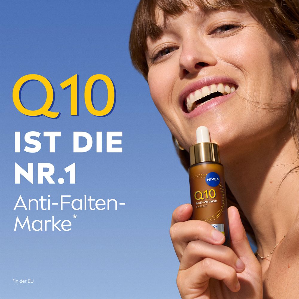 NIVEA Q10 Anti-Wrinkle Expert Serum Flasche mit Pipette, braunes Glas.
