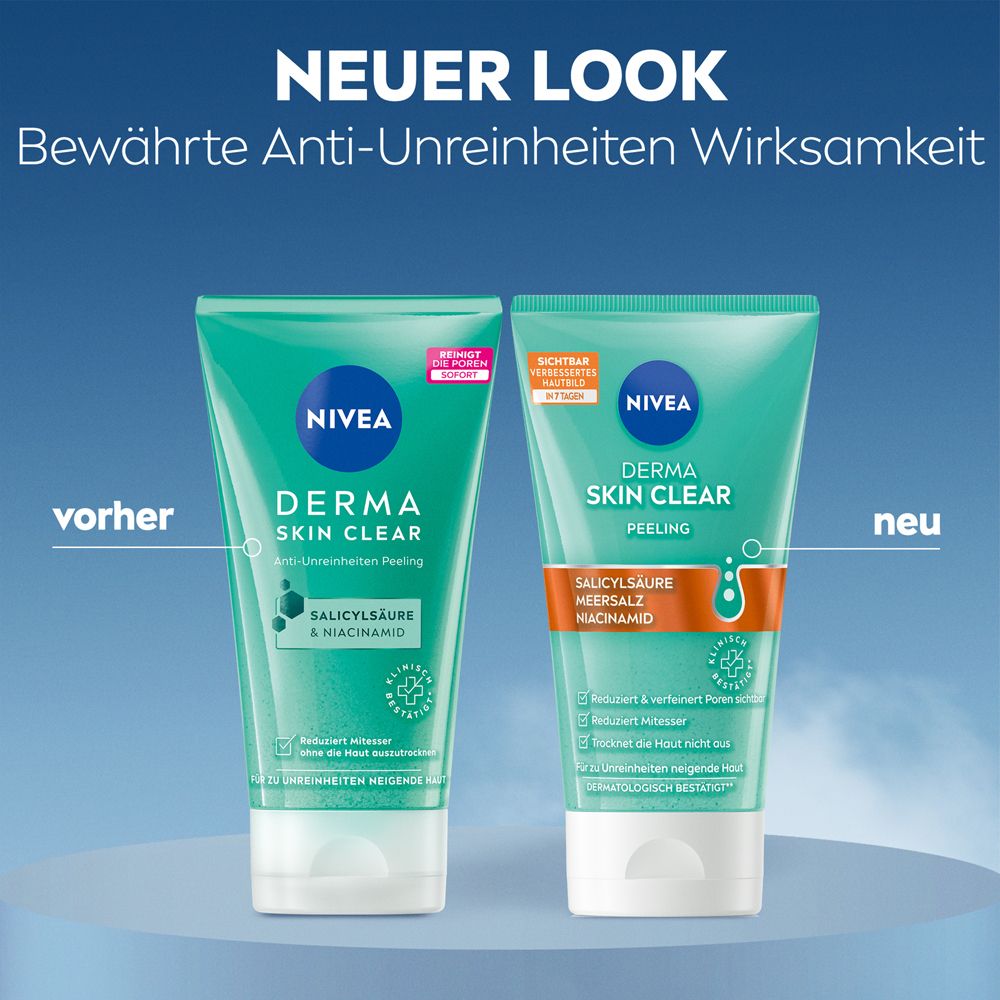 NIVEA DERMA SKIN CLEAR Peeling Tube mit Salicylsäure, Meersalz & Niacinamid. Sichtbar verbesserte Haut.