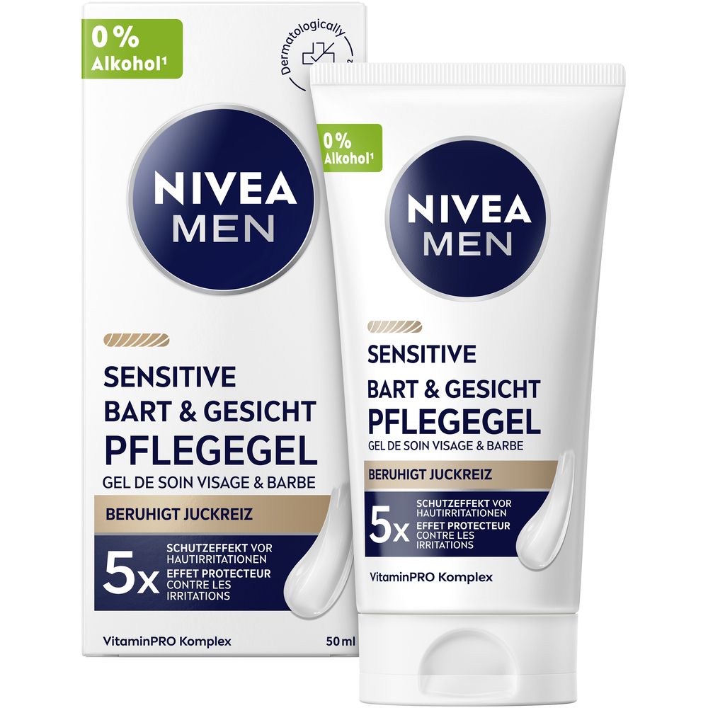 NIVEA MEN Sensitive Bart- und Gesicht Pflegegel Tube und Faltschachtel, 50ml.