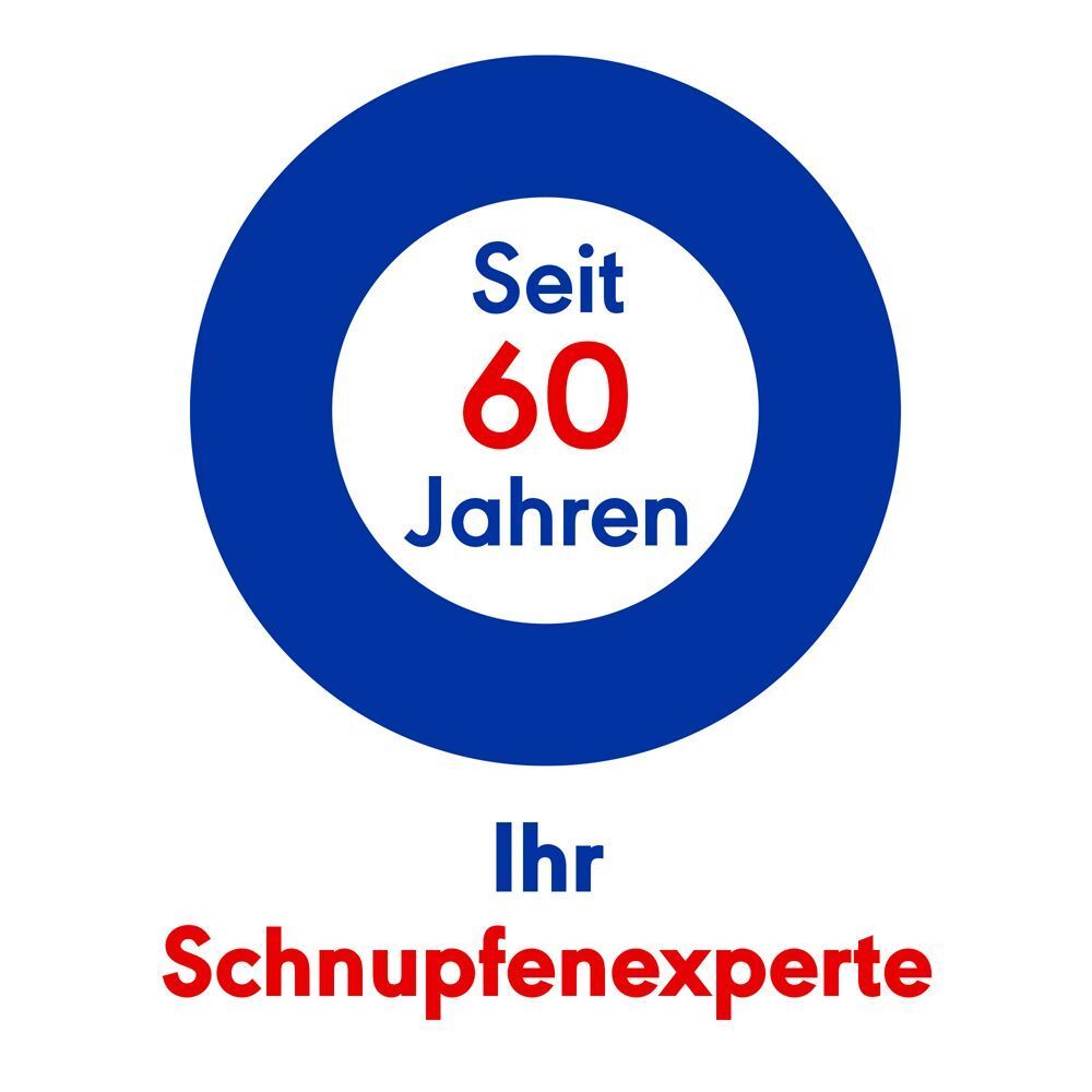 Blauer Kreis mit Text: Seit 60 Jahren. Text: Ihr Schnupfenexperte.