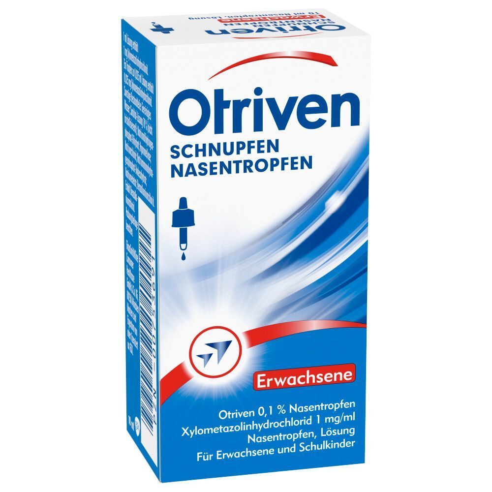 Produktverpackung: Otriven Schnupfen Nasentropfen. Text: Für Erwachsene.