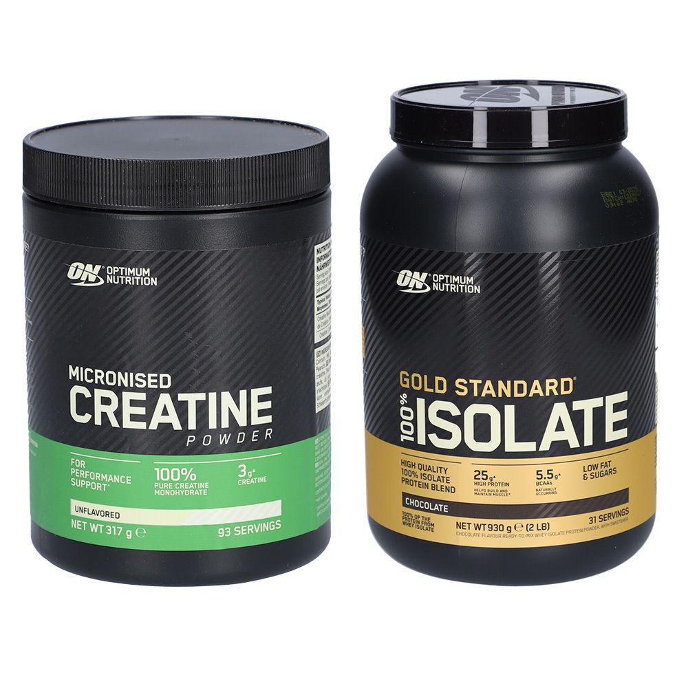 1x Optimum Nutrition Micronised Creatine & Gold Standard® 100% Isolat 930+317 g Pulver