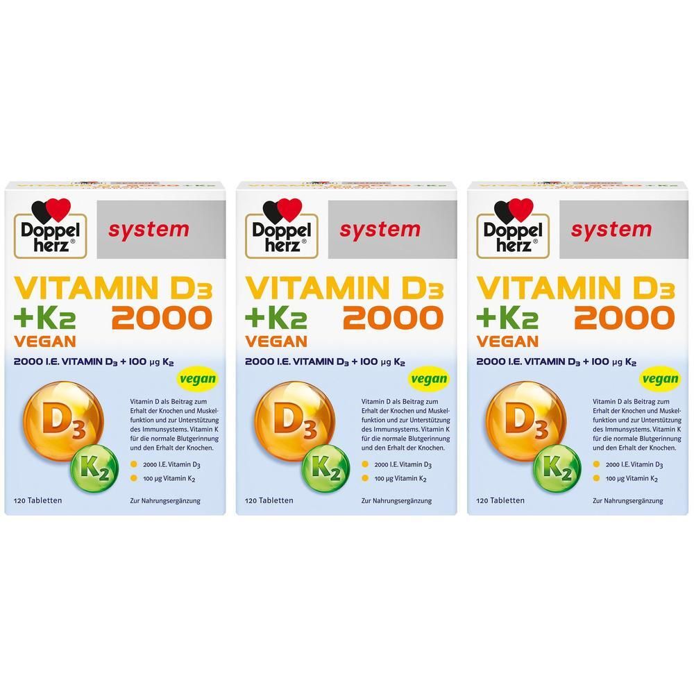 Doppelherz Vitamin D3 2000+K2 system Tabletten x3 3x120 St