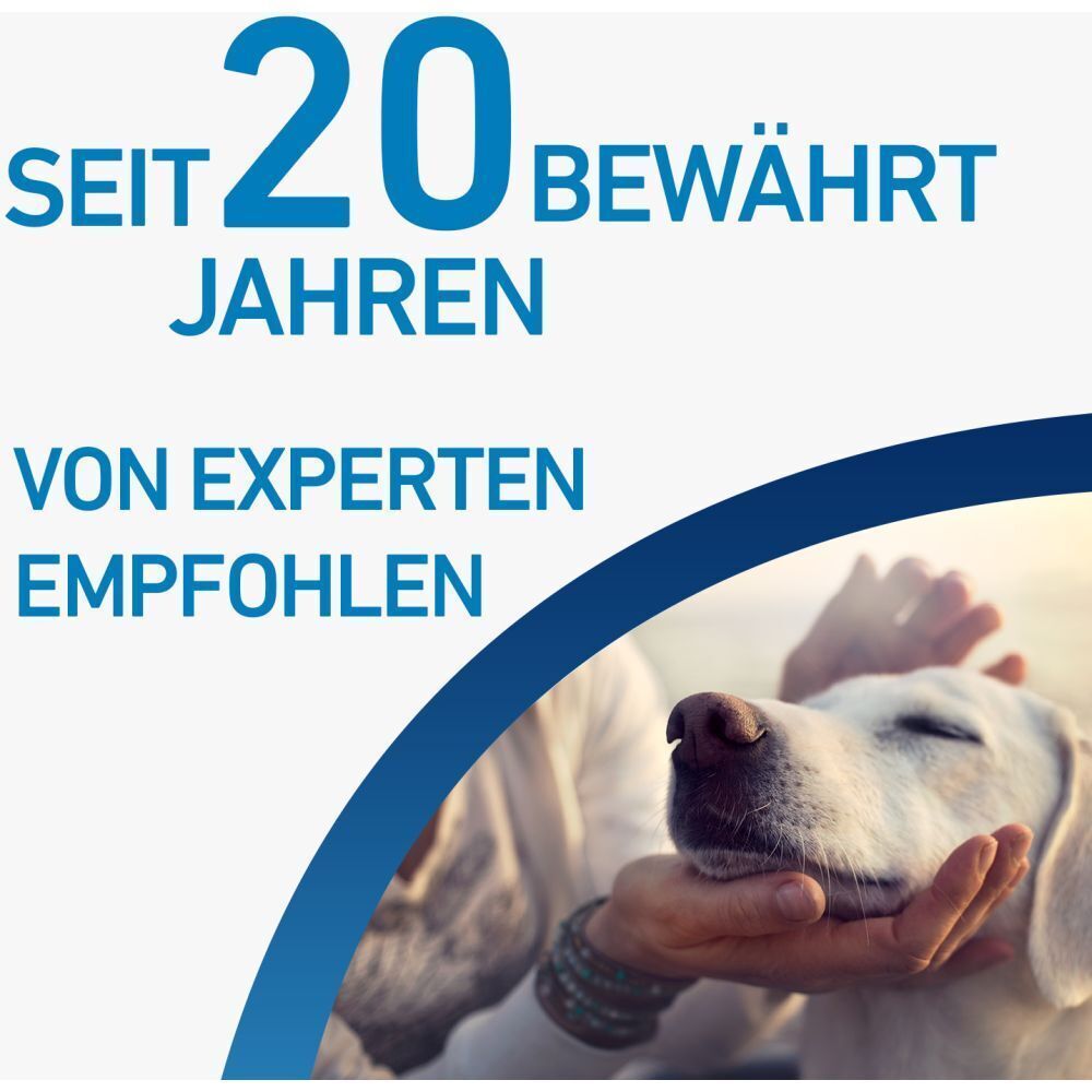Frau und Hund. Text: Seit 20 Jahren bewährt. Von Experten empfohlen.