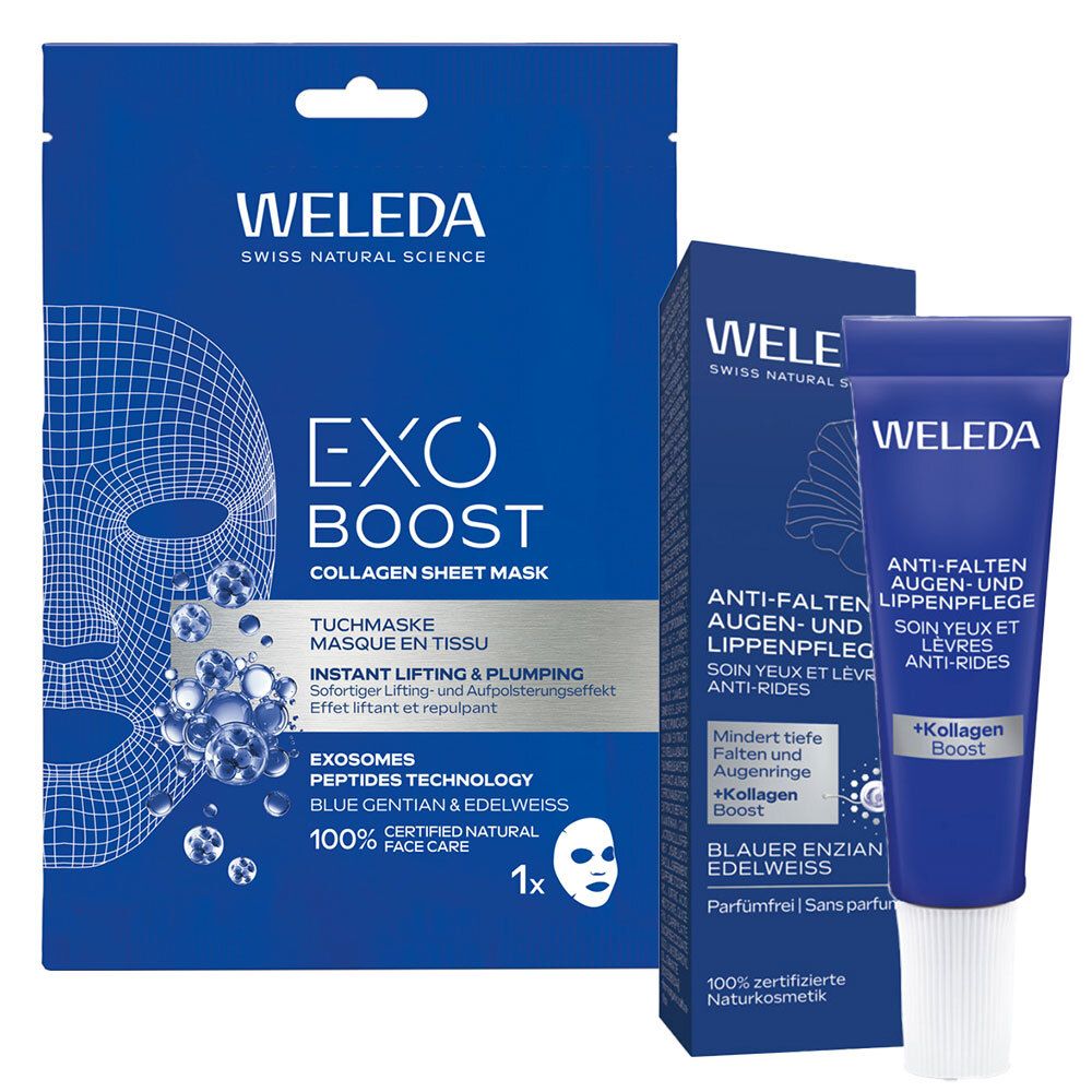 Weleda Anti-Falten Augen- & Lippenpflege Blauer Enzian Edelweiss + Exo Boost Tuch 1 St
