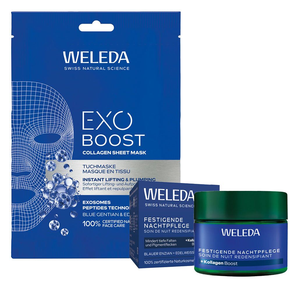 Weleda Blauer Enzian & Edelweiss Festigende Nachtpflege + Exo Boost Tuchmaske Blaue 1 St Set