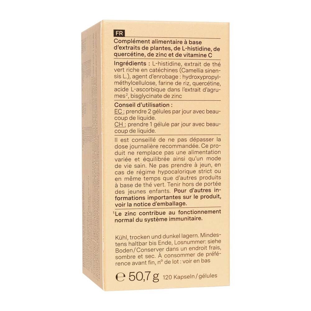 Rückseite der Verpackung von „nu3 Zinc Immune Plus“. Enthält Inhaltsstoffe, Anwendungshinweise und Warnhinweise.